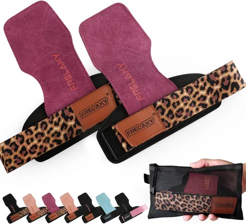 Vista 9 de Frelaxy Correas de muñeca de levantamiento de pesas para mujeres y hombres, agarres de levantamiento de pesas con bucle de muñeca, cuero de doble