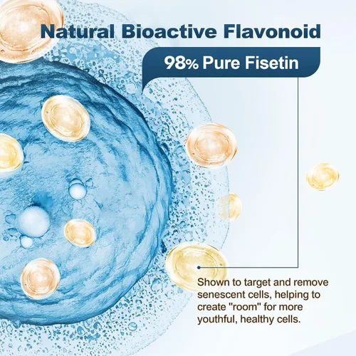 Vista 3 de Fisetina liposomal de 200 mg y complejo de resveratrol 500 mg - Longevidad y apoyo a la renovación celular - 98% Fisetina de alta pureza