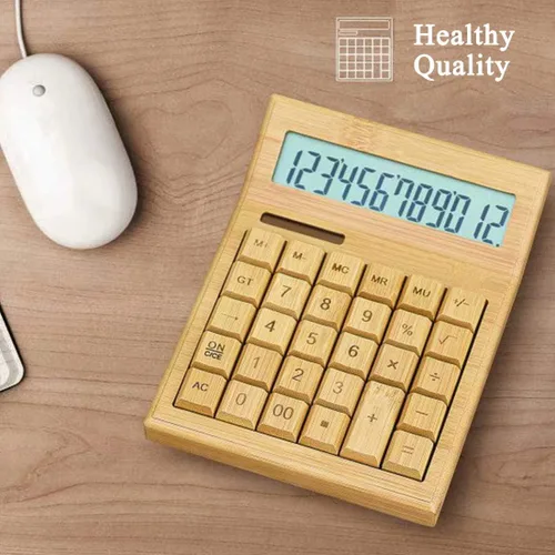 Vista 7 de Omio Calculadora solar de bambú natural, calculadora de escritorio de madera multifuncional de 12 dígitos con 29 teclas grandes, herramienta