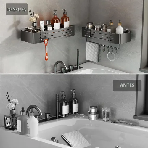 Vista 7 de Voldra Organizador de Ducha de Ventosa, 1 Paquete de Estantes de Ducha para Ducha Interior Sin Taladro, Organizador de Ducha de Sujeción de Aluminio