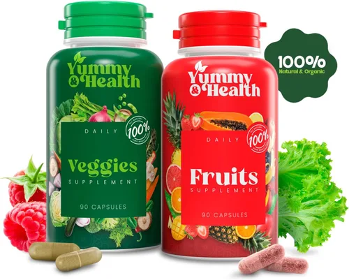 Vista 2 de Yummy & Health Cápsulas de frutas y verduras - Más de 33 superalimentos enteros de frutas y verduras 90 frutas + 90 cápsulas vegetales Vegano