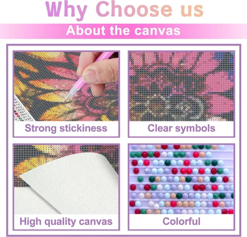 Vista 3 de Kits de pintura de diamantes de flores para adultos principiantes – 5D DIY Kit de arte de diamantes redondos con acuarela, flores y puntos