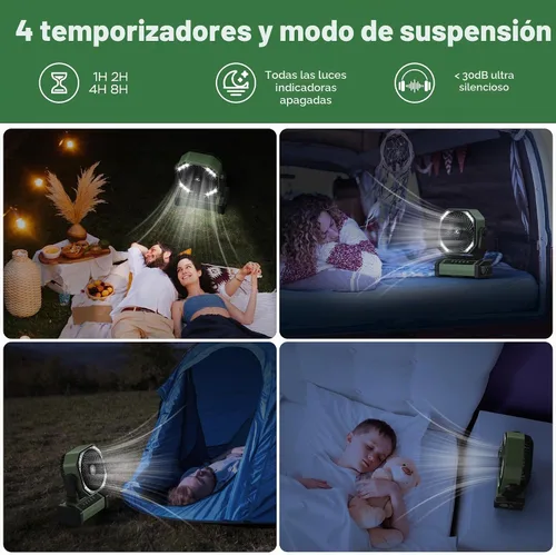 Vista 5 de KITWLEMEN - Ventilador de camping con luz - Ventilador recargable de 20,000 mAh con batería, tiempo máximo de funcionamiento de 60 horas, 4