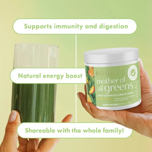 Vista 7 de Boobie Mother of All Greens Tu nuevo ritual familiar, polvo diario de súper verduras con más de 35 nutrientes esenciales para mamás y familias