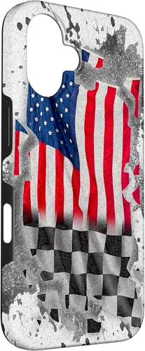 Vista 3 de Funda para iPhone 16 Car Racing Bandera Americana Pit Crew