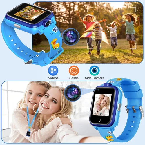 Vista 5 de Relojes GPS 4G para niños, relojes inteligentes, mini teléfono celular con doble cámara, llamadas, SOS, correas de dibujos animados resistentes al