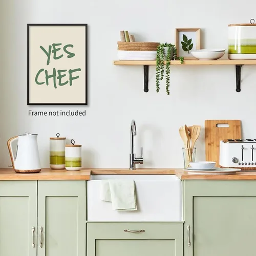 Vista 4 de Haitunone Póster verde con cita de chef con cita de cocina, arte de pared, minimalista, moderno, de mediados de siglo, impresiones para cocina
