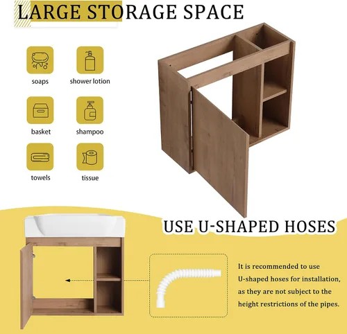 Vista 6 de 24" Modern Wall Mount Bathroom Vanity with Ceramic Sink & Soft Closing Door, Space-Saving Floating Cabinet, Durable Waterproof Plywood, Easy-Clean