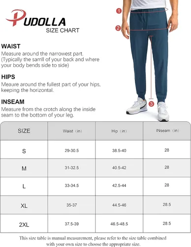 Vista 7 de Pudolla Pantalones deportivos para hombre con bolsillos con cremallera, pantalones deportivos ligeros para entrenamiento, gimnasio, correr, golf