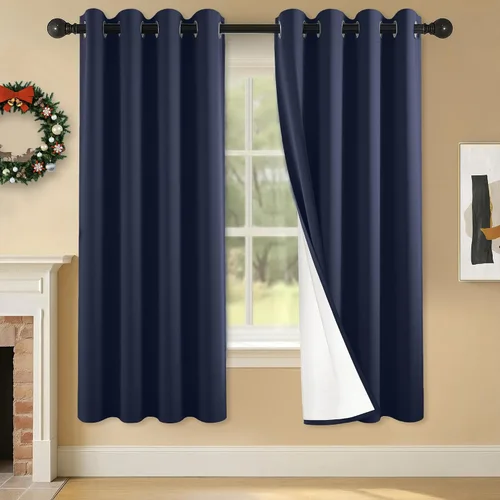 Vista 46 de 2 paneles de cortinas 100% opacas, de peso medio, con aislamiento térmico y ojales para dormitorio, sala de estar, tratamiento de ventana