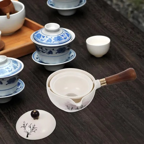 Vista 7 de UPKOCH Juego de té japonés, tetera con infusor Tetera de hojas florecientes y sueltas con mango de madera, cocina asiática, estilo tetera, 1 juego