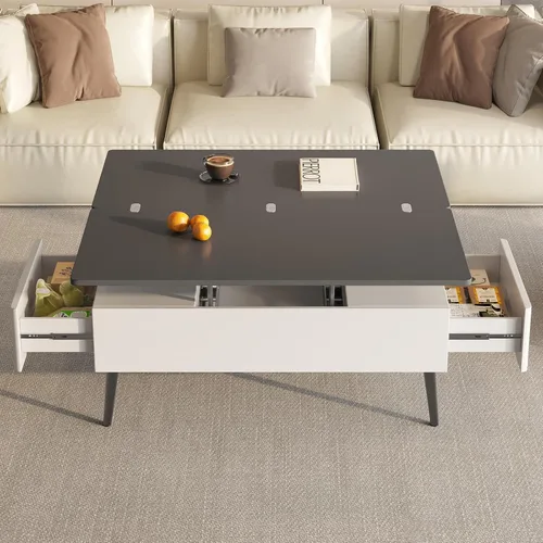 Vista 8 de HOTICKME Mesa auxiliar multifunción 3 en 1 con parte superior elevable, mesa auxiliar de 42.99 pulgadas que se convierte en mesa de comedor con 2