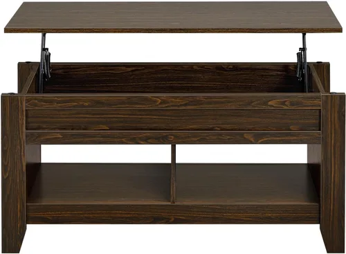 Vista 13 de Topeakmart Mesa auxiliar elevable con compartimento de almacenamiento oculto y estante abierto, mesa de cóctel de granja para sala de estar
