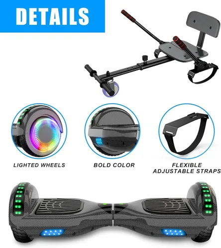 Vista 4 de SISIGAD Accesorio para asiento de scooter, 6.5 pulgadas, auto equilibrante, Go Kart, con Bluetooth y luces LED