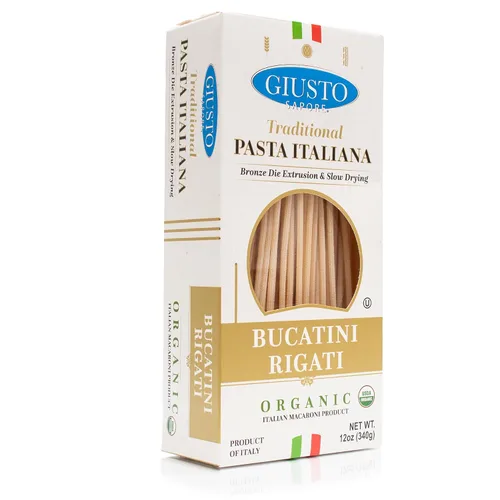 Vista 4 de Giusto Sapore Pasta italiana Bucatini artesanal importada, bronce orgánico dibujado 340G