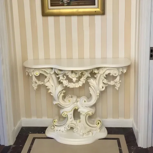 Vista 10 de LAKIQ Mesa de consola de estilo europeo, mesa de entrada de madera, mesa de pasillo moderna estilo campestre, mesa de entrada de forma libre, sofá