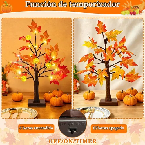 Vista 3 de Árbol de arce preiluminado de otoño con temporizador de luces de calabaza