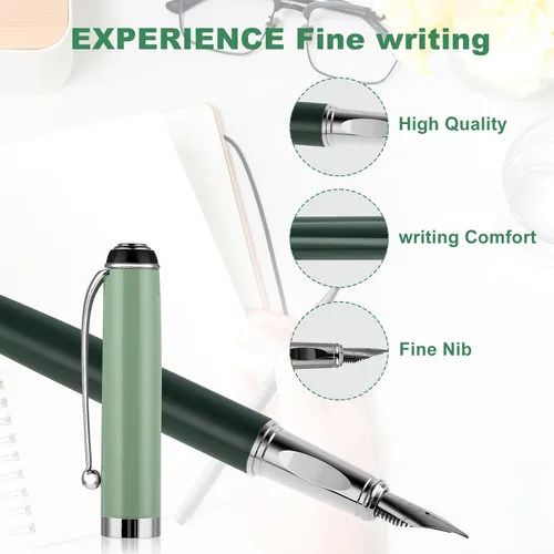 Vista 5 de cobee Plumas estilográficas de metal con 10 cartuchos de tinta negra, pluma estilográfica de punta fina de 0,5 mm, pluma de caligrafía de escritura