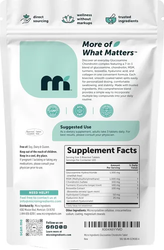 Vista 7 de Glucosamina condroitina MSM y cúrcuma equivalente a 4,000 mg, 300 tabletas bisectadas Apoyo de salud y movilidad articular para mujeres y hombres