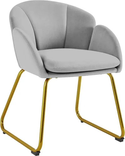 Vista 13 de Yaheetech - Silla de terciopelo moderna con forma de flor, silla de tocador para maquillaje con patas de metal dorado para sala de estar/habitación
