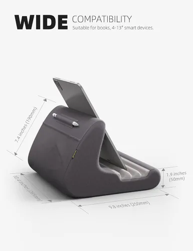 Vista 5 de Lamicall - Soporte de tableta con almohada, almohadilla suave para tablet para cama, soporte para teléfono de regazo con soporte para lápiz óptico