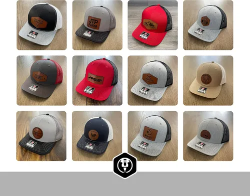 Vista 9 de Sombrero de parche de cuero de camionero personalizado grabado con láser