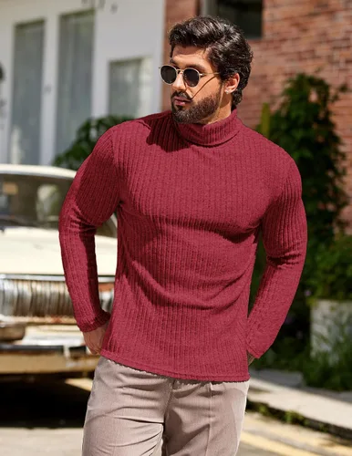 Vista 4 de Ekouaer Camisetas de cuello alto para hombre, camisa de manga larga, térmicas, ligeras, de capa base, acanaladas, suéteres sin botones, tallas S-XXL