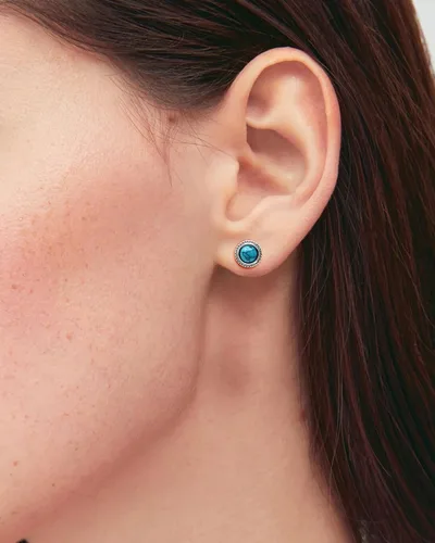 Vista 4 de Aretes de turquesa tibetana de plata de ley 925 con piedras preciosas bohemias, hipoalergénicos, hechos a mano, para mujer, moda de moda
