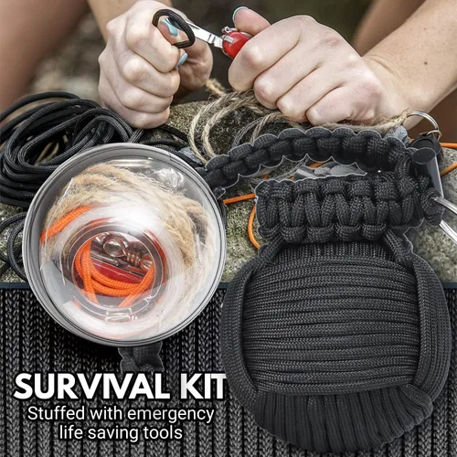 Vista 6 de Kit de supervivencia Paracord Granada El #1 Best 48 Kit de emergencia de herramientas (negro)
