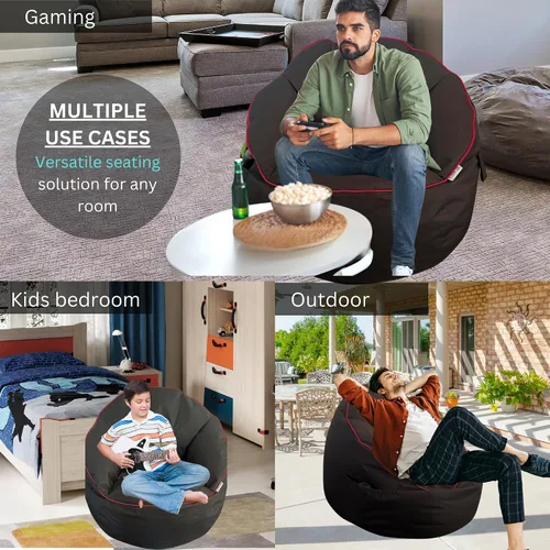 Vista 6 de Puf para juegos – para adultos y adolescentes – negro/rojo (solo funda), 3 pies (negro/rojo (solo funda, los frijoles se venden por separado), 3