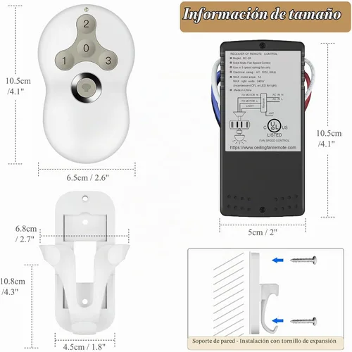 Vista 4 de Kit de control remoto universal para ventilador de techo, ventiladores de control de 3 velocidades con regulador de intensidad Compatible
