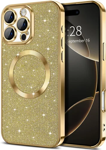 Vista 48 de Hython para iPhone 16 Funda con chispas brillantes, fundas transparentes magnéticas con protector de lente de cámara [Compatible con MagSafe]