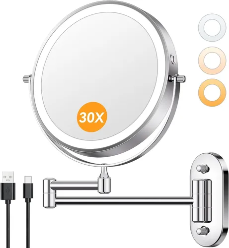 Vista 8 de Auxmir Espejo de maquillaje montado en la pared 1X/30X, espejo de aumento 8 in - negro