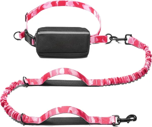 Vista 27 de iYoShop Correa de perro manos libres con bolsa con cierre, dobles asas acolchadas y elástica duradera para caminar, trotar y correr con tu perro