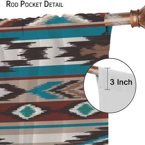 Vista 393 de Cortinas con patrón geométrico tribal, estilo suroeste, azteca, rústico, occidental, nativo americano, opacas, con bolsillo para barra, decoración