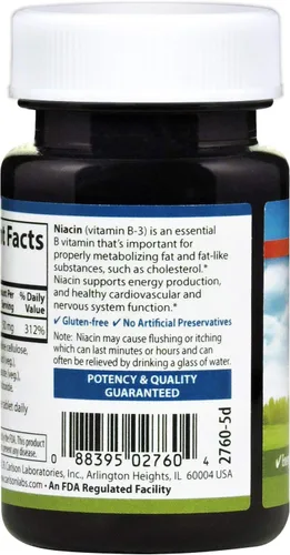 Vista 3 de Carlson - Niacina, 50 mg, apoya el metabolismo del colesterol, la producción de energía, la salud del corazón, la función nerviosa, 100 tabletas