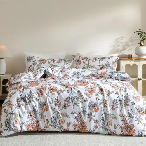 Vista 19 de SLEEPBELLA Juego de funda de edredón de algodón de 600 hilos, juego de ropa de cama (individual, azul-paisley)