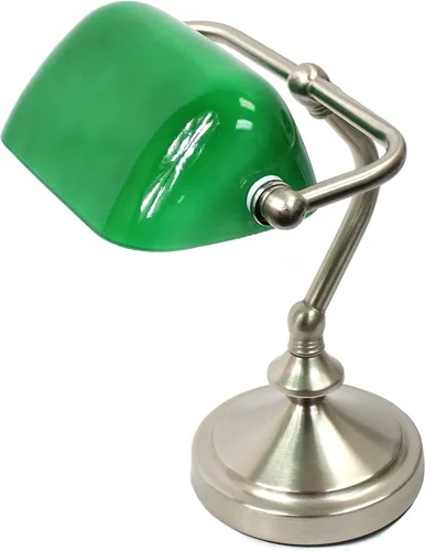 Vista 3 de Simple Designs LT3057-GRN - Lámpara banquera tradicional de níquel cepillado con pantalla de cristal, color verde