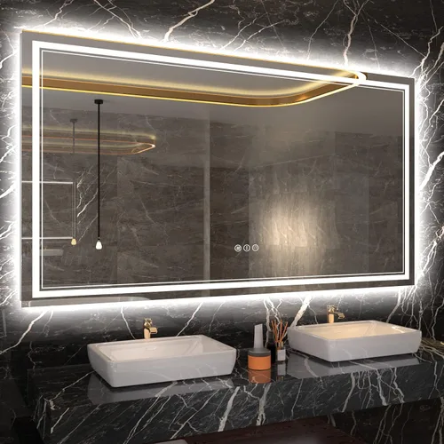 Vista 29 de Espejo de baño LED de 24 x 28 pulgadas, luz frontal y retroiluminada, antiniebla, regulable, espejo de tocador iluminado con memoria, espejo LED