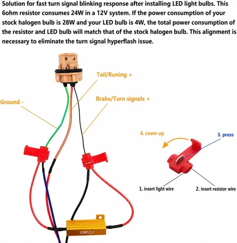 Vista 4 de Resistencias de carga de 6 ohm 50 W de 4 piezas de Aaron, para corregir el código de error de la señal de giro intermitente de la bombilla LED súper