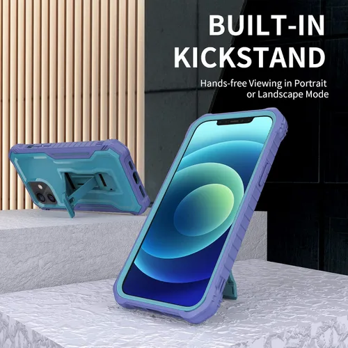 Vista 4 de Funda para Apple iPhone 12, protección de grado militar, a prueba de golpes, con protector de pantalla HD de vidrio templado y soporte compatible