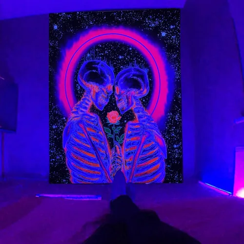 Vista 16 de Tapiz hippie hippy de pared Trippy para fumar, tapices de luz negra para fumadores, decoración de habitación, accesorios de marihuana, tapices