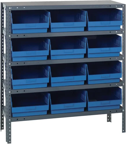Vista 151 de Quantum QSBU-245BK Heavy Duty Shelving Unit with (7) Shelves and (24) QUS245 Black Bins for Garage Warehouse Storage Distribution 400 lb Load