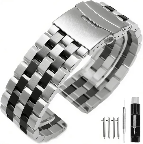 Vista 10 de Correas de reloj de metal cepillado para hombres y mujeres, correa de reloj de acero inoxidable sólido 18/20/22/24/26mm, correa de reloj de pulsera