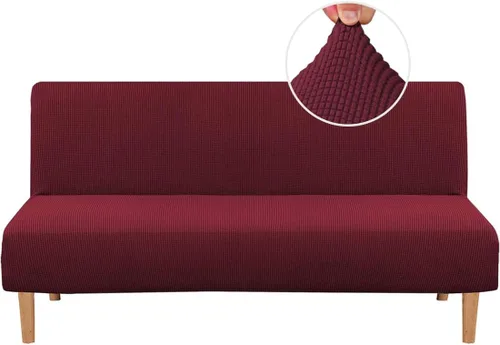 Vista 29 de H.VERSAILTEX Funda elástica para futón sin brazos, funda protectora elástica para sofá cama, textura rica en elastano, pequeños cuadros de tela Negro