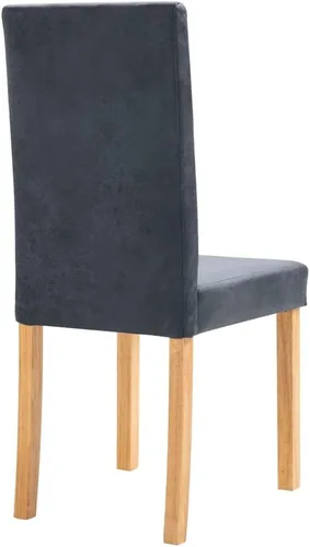 Vista 6 de Juego de 4 sillas de comedor modernas de estilo rústico tapizadas de gamuza sintética gris con patas de madera para comedor, sala de estar, muebles