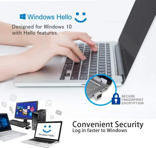 Vista 2 de ARCANITE Lector de huellas dactilares USB para Windows 10 Hello, dispositivo de seguridad de sensor de 360 grados de 0.05s, AKFSD-07