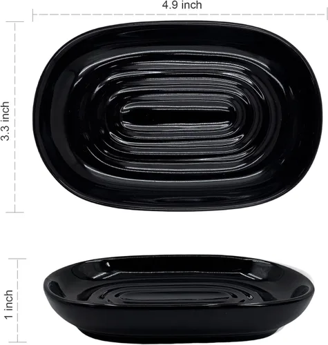 Vista 2 de Jabonera, Jabonera de Cerámica con Patrón de Mármol para Ducha, Bandeja Ahorradora de Jabón para Baño, Fregadero de Cocina y Tocador, Soporte Negro