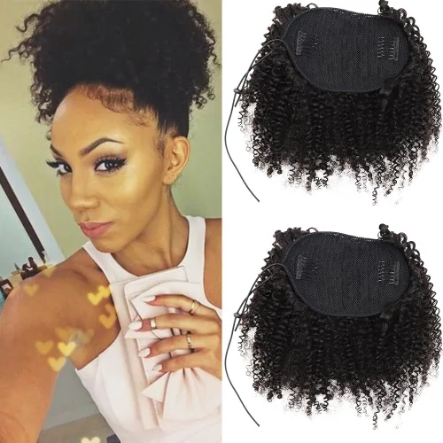 Vista 10 de Extensiones de cola de caballo de cabello humano rizado afro, rizado con cordón, extensiones de cabello humano rizado natural en cola de caballo
