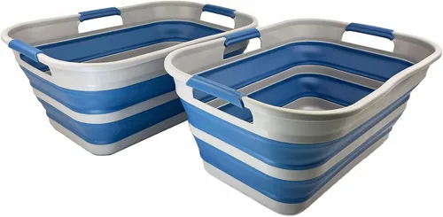 Vista 10 de SAMMART Cesta plegable de plástico de 21 litros (5.5 galones), contenedor de almacenamiento plegable y organizador, tina de lavado portátil, cesta